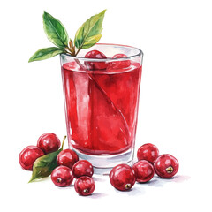 A watercolor vector painting of a Cranberry Juice, isolated on a white background. Cranberry Juice vector.

