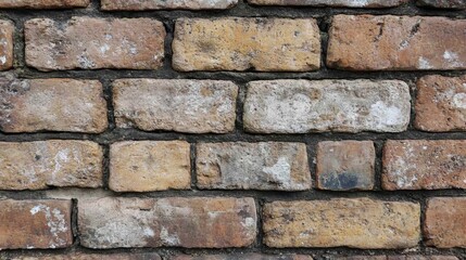 Obraz premium Close-Up View of Weathered Brick Wall Displaying Rustic Textures, Earthy Tones, and Unique Patterns in an Urban Environment for Architecture Background Use