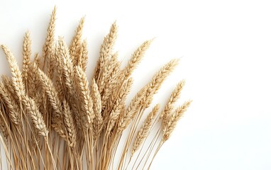 Fototapeta premium Wheat stalks on white, harvest abundance, food background.