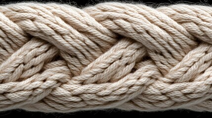 Fototapeta premium Close-Up of a Soft and Textured Natural Fiber Rope Displaying Intricate Braiding and Twisting Patterns Ideal for Crafts, Textile Projects, and Rustic Decor Elements