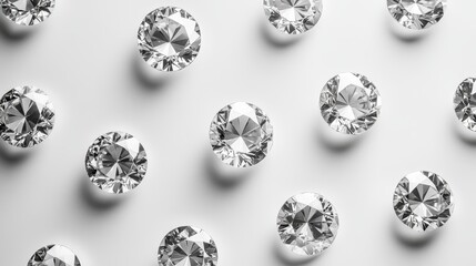Sparkling diamonds arranged on white. Ideal for luxury, jewelry, or elegance themes.