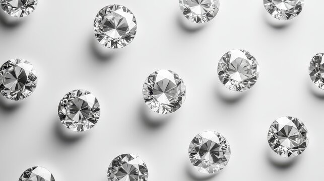 Sparkling diamonds arranged on white. Ideal for luxury, jewelry, or elegance themes.
