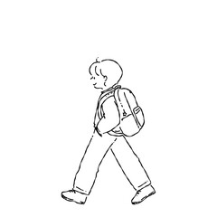 リュックを背負った男の子＿線画