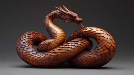 Fototapeta premium Intricate Wooden Dragon Sculpture Knotted Form