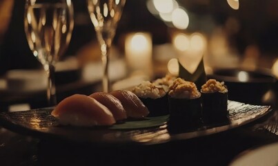 Romantic Sushi Dinner, Candles, Restaurant