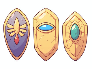 Three Fantasy Shields in Cartoon Style