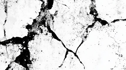 Fototapeta premium A black and white grunge texture pattern featuring cracks, chips, scuffs, dust, and stains on a transparent background, creating an abstract monochrome design.