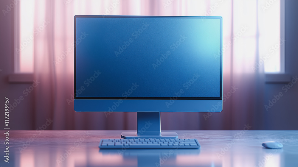 Sticker computer screen mockup: a sleek modern computer screen with a blank display, perfect for showcasing 