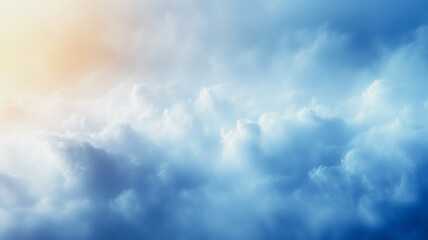Fototapeta premium Dreamy Skies: Soft, ethereal clouds dance across a vibrant blue canvas, illuminated by a warm, golden sun. The image evokes a sense of hope, tranquility, and boundless possibilities. 