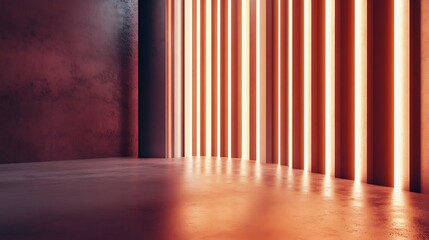 Abstract Orange and Red Room with Glowing Vertical Lines