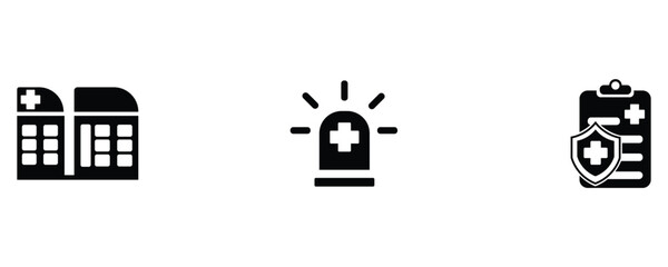 Hospital, emergency, insurance icon silhouette icon vector set isolated on white background.