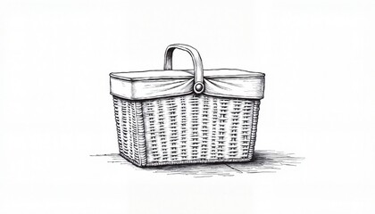 Elegant wicker picnic basket with leather handle and checkered napkin for outdoor dining adventures