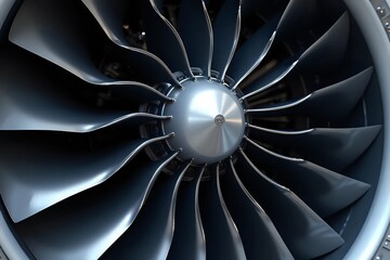The fan blades of modern airplane turbo jet engines. Macro shot