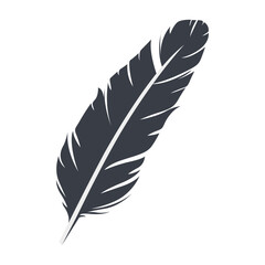 Bird Feather Black Silhouette Isolated on White Background. Vector Illustration