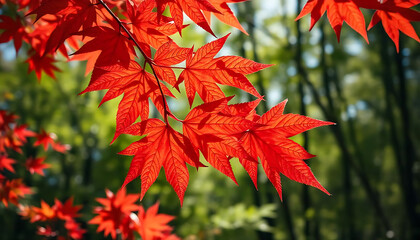 Maple leaves  Forest background in springtime with fresh green
