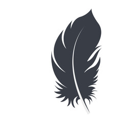 Fototapeta premium Bird Feather Black Silhouette Isolated on White Background. Vector Illustration