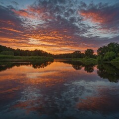 Fototapeta premium Leonardo_Kino_XL_Serene_Sunset_Reflection_A_tranquil_lake_mirr_0 