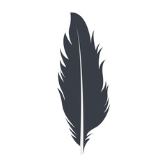 Bird Feather Black Silhouette Isolated on White Background. Vector Illustration