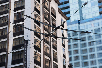Overhead wiring of electric bus in seattle.