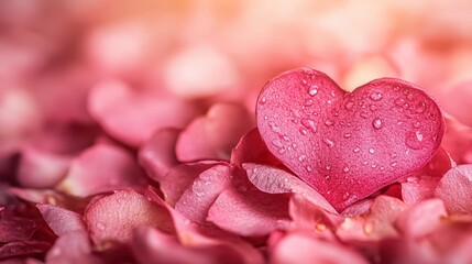 Fototapeta premium A delicate pink heart nestled among soft pink flower petals, symbolizing love and affection on a beautiful Valentine's Day.