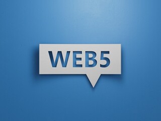 Speech Bubble block with web 5 business word.Minimalist Abstract Design With White Cut Out Paper.3D rendering on blue background.