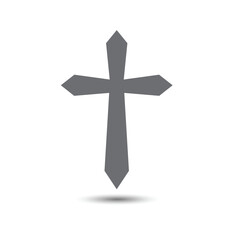 Gray Christian cross icon. Simple Christian cross on light background and vector illustration