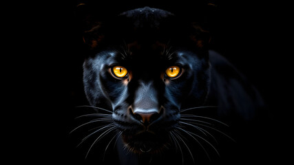 Obraz premium Majestic black panther with piercing amber eyes against a dark background