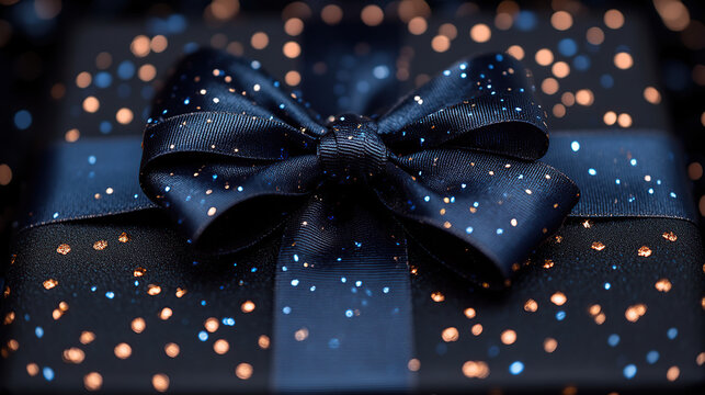 charming pink gift box with black polka dots is tied with a sleek black ribbon for a delightful presentation.