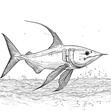 black and white shark swimming in ocean clip art preview