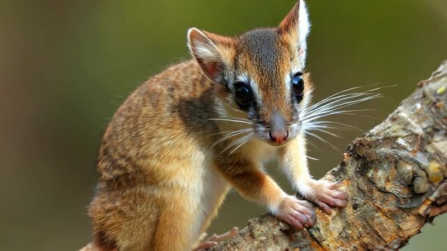 Adorable dormouse climbing on a branch in natural habitat AI