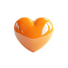 A glossy, orange heart shape with a gradient effect, Isolated on white background