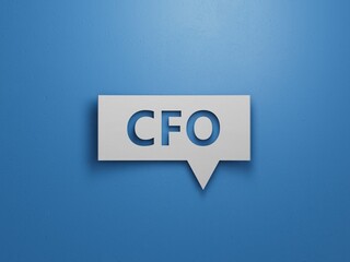 concept word CFO on cubes.Minimalist Abstract Design With White Cut Out Paper.3D rendering on blue background.