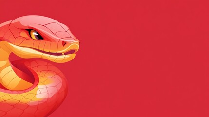 Colorful Cartoon Snake Illustration on Vibrant Red Background