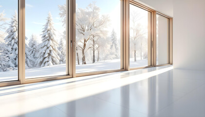 Obraz premium bright room windows snowy landscape