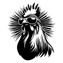 Fototapeta premium Stylized Rooster Head with Goggles Illustration, A bold vector illustration of a rooster head wearing goggles, featuring sharp lines and a modern, graphic art style.