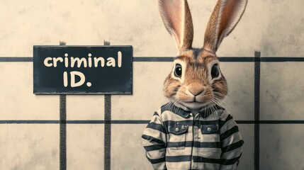 A Bunnies Arrest Mugshot  Funny Criminal Rabbit in Jail Striped Uniform