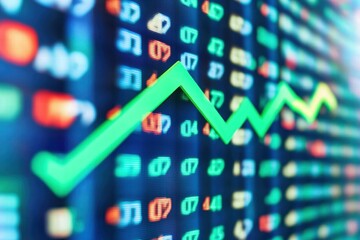 Green Growth Line on Financial Data Background with Numeric Values