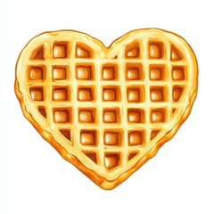 Heart-Shaped Waffle Watercolor Illustration, A charming watercolor painting of a golden, heart-shaped waffle with crisp texture and warm tones, perfect for breakfast-themed designs.

