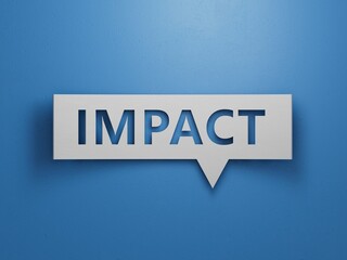 IMPACT Concept With Wooden Ruler.Minimalist Abstract Design With White Cut Out Paper.3D rendering on blue background.