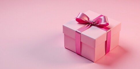 Obraz premium Pastel pink gift box wrapped in colorful ribbons, decoration, ribbon