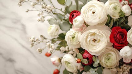 Obraz premium A charming table adorned with a vase of vibrant red and delicate white flowers, radiating love and warmth perfect for Valentine's Day celebrations.