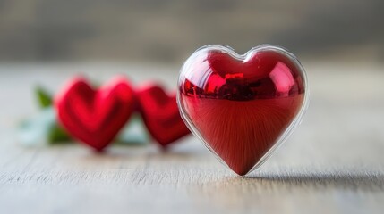 Fototapeta premium A vibrant red heart rests gently against a delicate rose, symbolizing love and passion on this enchanting Valentine's Day.