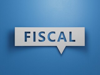 ord fiscal with wooden blocks.Minimalist Abstract Design With White Cut Out Paper.3D rendering on blue background.