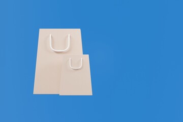 3D Minimal Brown paper shopping bags icon isolated on transparent background. Online shopping concept. shopping bag packaging concept. Shopping bag minimal cartoon design creative icon. 3d render.