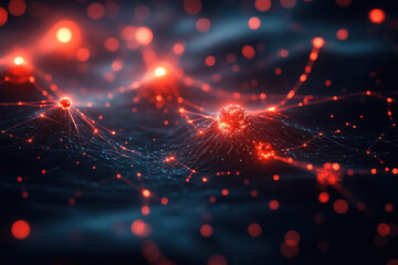 Fototapeta premium Abstract tech background with glowing particles and dots illuminating a dark screen, creating a mesmerizing digital display.