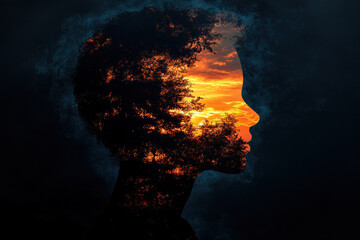 Silhouetted man with tree in background.