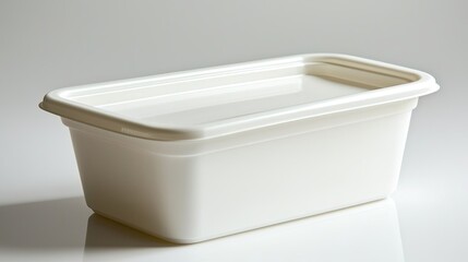 A simple white rectangular container with a lid, suitable for storage or food.