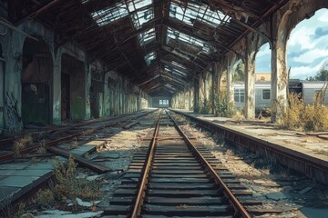 Overgrown Abandoned Train Station Platform Tracks
