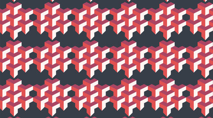 Fototapeta premium isometric cubes shades red and pink against dark background. 