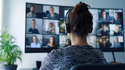 Virtual offices rely on workspace tools. Remote worker engaged in a video call with multiple participants.